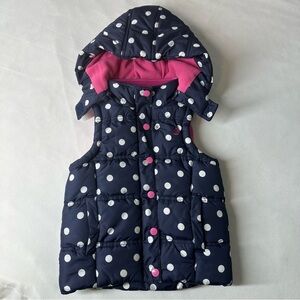 JoJo Maman Bébé Navy Polka Dot Puffer Vest 3Y Detachable Hood Fleece Lined